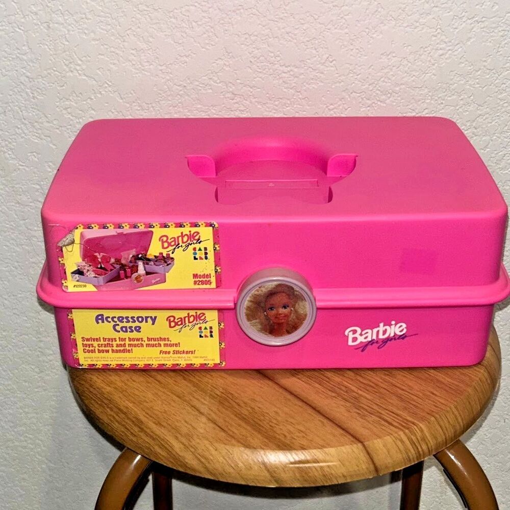 Vtg Original Caboodles Barbie Carrying Case Makeup Storage Pink Missing Handle
